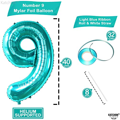Image of KatchOn Foil Teal Blue Number 9 Balloon For Birthday Decorations - 40 Inch