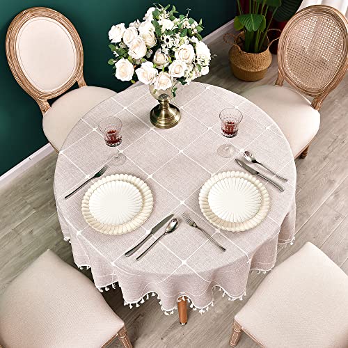 Monibana Plaid Round Tablecloth 36 Inch Cotton Linen Round Table Cloth Heavy Weight Coffee Table Cover for Farmhouse Kitchen Dining Restaurant Home Tabletop Decor by Monibana - Image 2