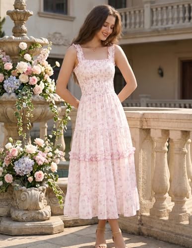 Image of Scarlet Darkness Floral Dress for Women 2026 Flowy Sundress Smocked Cottagecore Dresses