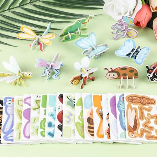 LOMIMOS Educational 3D Cartoon Puzzle,3D Cartoon Jigsaw Creative Learning Model for for Boys & Girls Art DIY Craft Gift Decor (Insect)