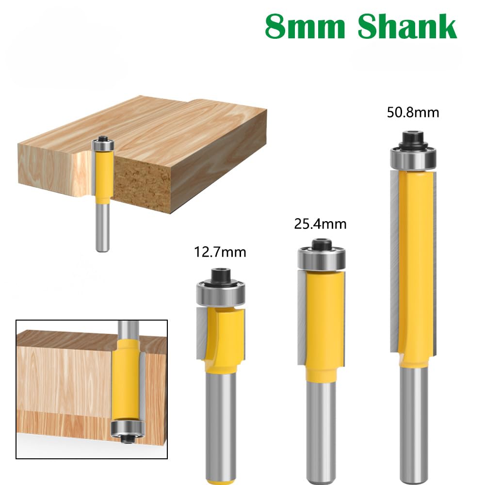 1pc 8mm Shank frez długie ostrze Flush Trim łożysko szablon z drewna wzór bity węglik wolframu narzędzia do obróbki drewna frez(4pcs set)