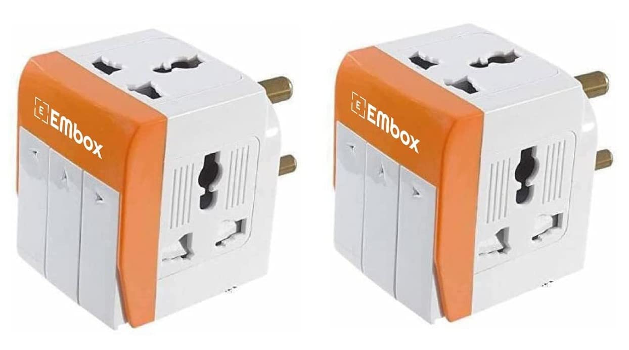 EMBOX 3 Pin Multi Plug Socket-Universal Travel Adapter with Individual Switch Safety Shutter LED Indicator-3 Way Plug Extension for Home Office Travel-5A-250V (Orange-Pack of 2) (B0B2W2JC6S) Amazon Price History, Amazon Price Tracker