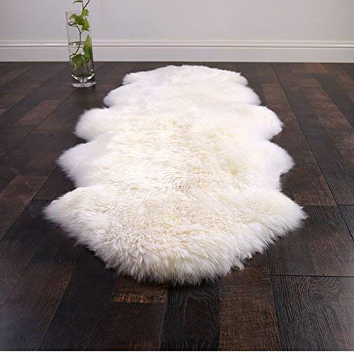 WOLTU Öko Lammfell Schaffell Teppich, Echtes Naturfell Weich Flauschig, Bettvorleger Sofa Matte Longhair, Wollteppich für Wohnzimmer Schlafzimmer, Weiß, (170-180) x55cm