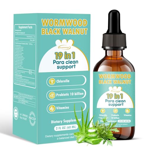 Wormwood Black Walnut Prasite Gut Cleanse Drops 100 Billion Probiotics Chlorella Clove & Oregano 19-in-1 Herbal Liquid Detox Support for Adults and Children Alcohol-Free Formula