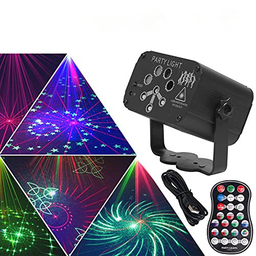 AMINAC Disco Lights Party Lights 120 Patterns Wireless LED Sound Activated RGB Stage Lights Projector with Remote Control Timing Rechargeable Battery for Birthday Home Room Dance Party Wedding