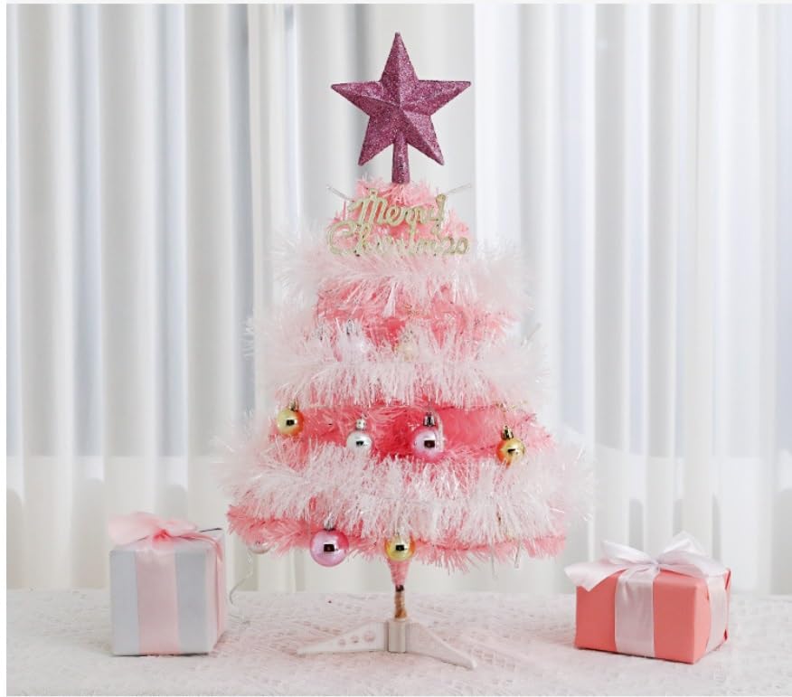 Piccolo albero di Natale rosa artificiale, piccolo albero di Natale da tavolo, decorazioni, forniture natalizie(No light,60cm)