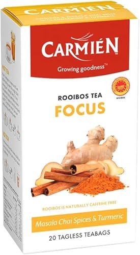 CARMIEN Focus Rooibos Tea with Masala Chai and Turmeric Sugar-Free and Caffeine-Free Herbal Tea for Wellness, 20 Teabags (50g)