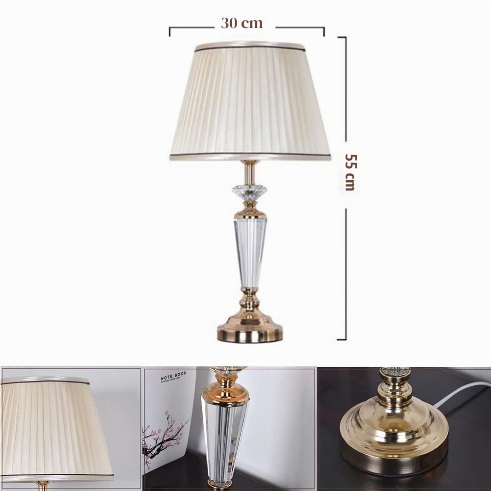Mengjay Moderna Lampada da Tavolo in Tessuto e Cristallo, Luce da Scrivania E27 per Camera da Letto, Soggiorno, Cucina