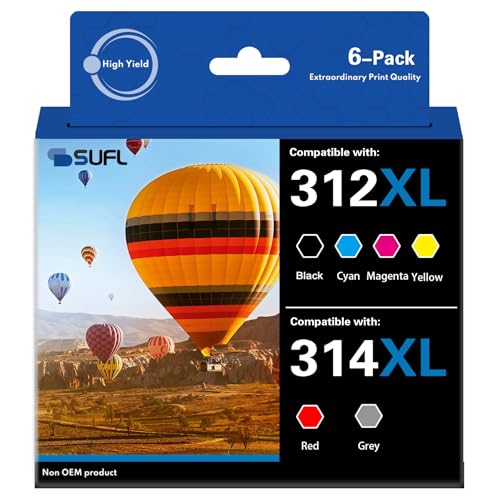 Paquete combinado de cartuchos de tinta 312XL 314XL de alto rendimiento, compatible con SFL para impresora Epson 312XL 314XL con Expression Photo XP-8500 XP-8600 XP-8700 XP-15000 (paquete de 6)