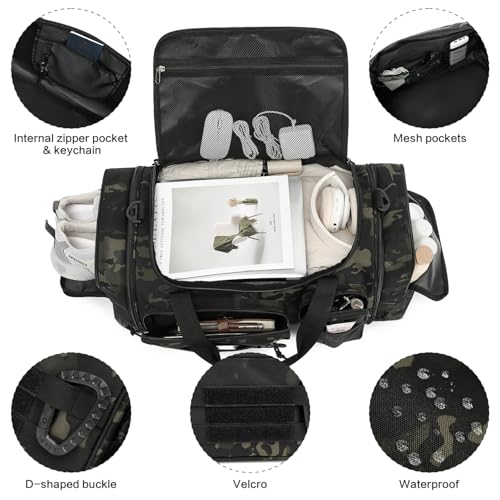 3 in 1 Tactical Gym Bag Backpack for Men 40-45L Expandable Travel Duffle Bag for Women Large Military Sport Duffel Bags Weekend Overnight with Shoe Compartment & Wet Pocket for Fitness, Camo - Image 4