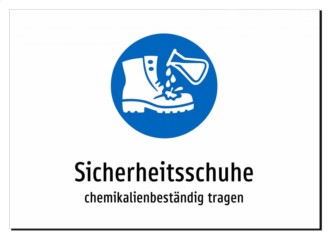 35981-DE-S-13 | Sicherheitsschuhe - chemikalienbeständig tragen | Aufkleber A2, 594 x 420mm | mit Symbolgrafik und Text