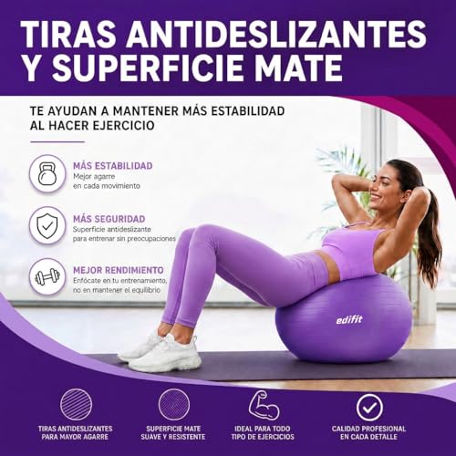 Pelota de Pilates, 55, 65 y 75 cm, Ejercicio en Casa, Incluye Hinchador, Fitball, Embarazadas, Accesorios Yoga, Varios Tamaños - Imagen 5