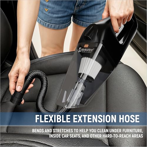 Image of Cockatoo WL-X07 Handheld Vacuum Cleaner for Car, 12V DC Car Port Power, 6300Pa Suction, 5M Long Cord, LED Light, Suction Nozzle, Brush, Long Hose, Portable Car Cleaning Tool, Black