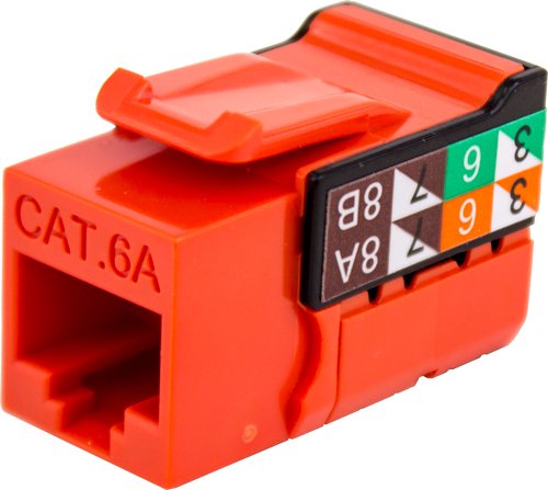 CAT6A RJ45 Keystone Jack, V-Max Series - Orange Color - (50 Pack)