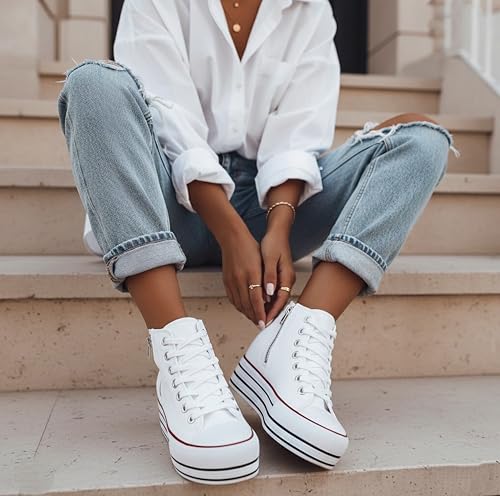 Image of REFRASE LIFE Womens Platform Sneakers with Wedge 3 Inches Height Boost Hidden Heel Shoes, Casual Height Increase Walking Fashion Shoes for Women and Girls