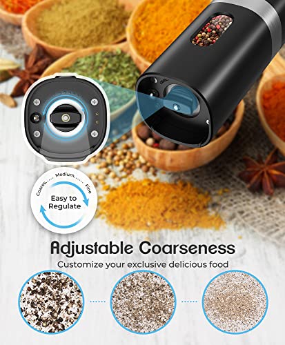 Cosyairey Electric Salt And Pepper Grinder Set, 𝟮𝟬𝟮𝟯 𝙉𝙚𝙬 Rechargeable Salt And Pepper Mill With Charging Base, White Led Light, One Hand Automatic Operation, Adjustable Coarseness, Black, 2Pack #TOP4