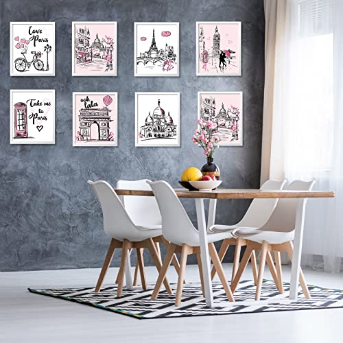 Pajean 9 Pieces Paris Decor for Bedroom Bathroom Pink Paris Wall Art Eiffel Tower Romantic Art Prints Room Decor Unframed Poster for Girls Living Room Decorations, 8 x 10 Inch - Image 6