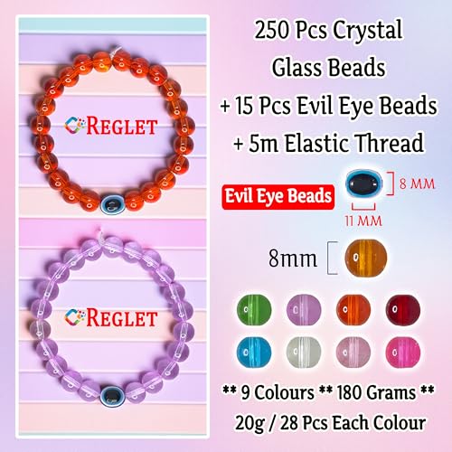 Image of 15 Pcs Evil Eye Beads + 250 Pcs Crystal Glass Beads for Jewellery Making Kit - Glass Beads for Bracelet Making Kit - Bead Craft - 8 mm