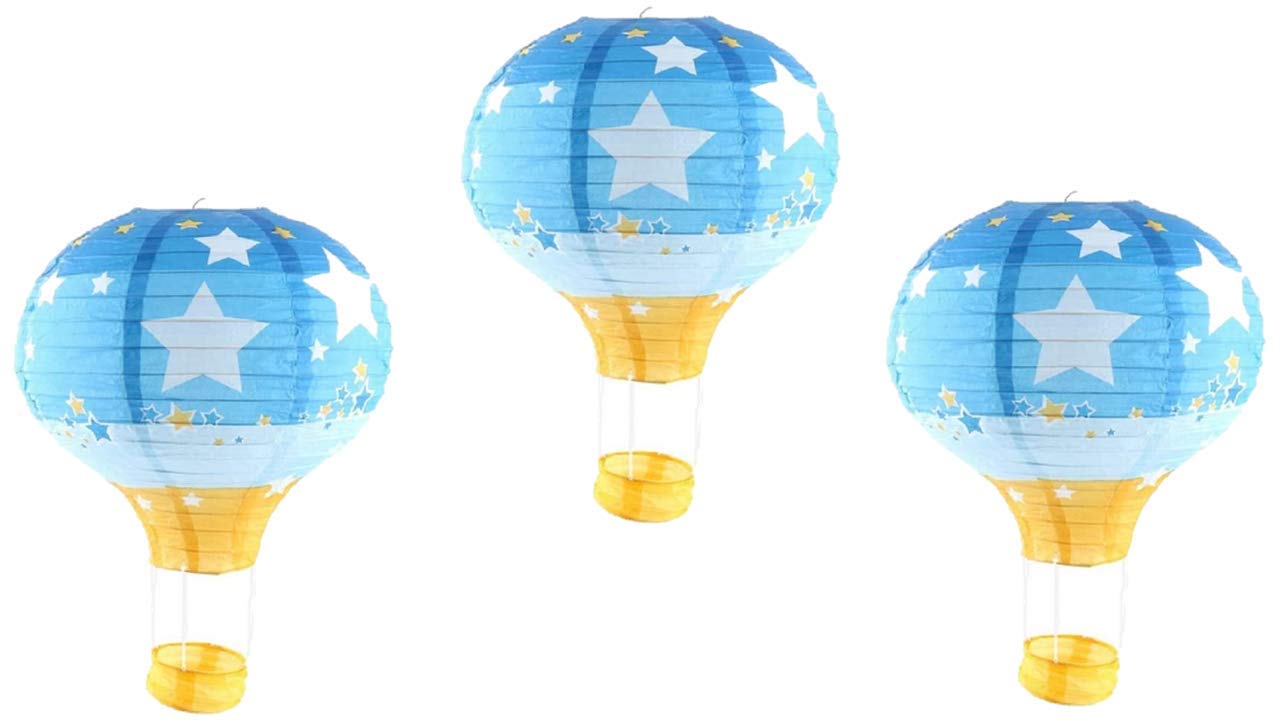 Pack of 3 Hot Air Balloon Paper Lantern Wedding Party Decoration Craft Lamp Shade (Star Blue, 16