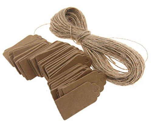 100pcs étiquettes en carton kraft Marron cur Étiquettes de Prix avec cordon chanvre 4 x 2 CM pour mariage cadeau party