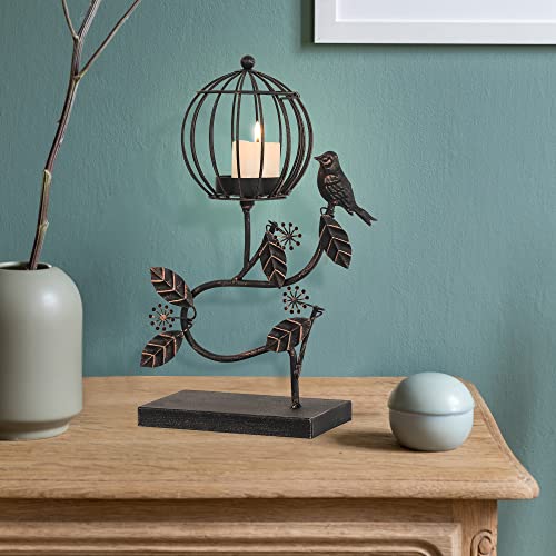 Edeco Metal Candle Holder, Brown Candlestick Holder for Pillar Candles LED Candles, Home Decor Birdcage Gothic Vintage Stylish for Unique Candle Displays, Living Room, Bedroom, Dinning Area