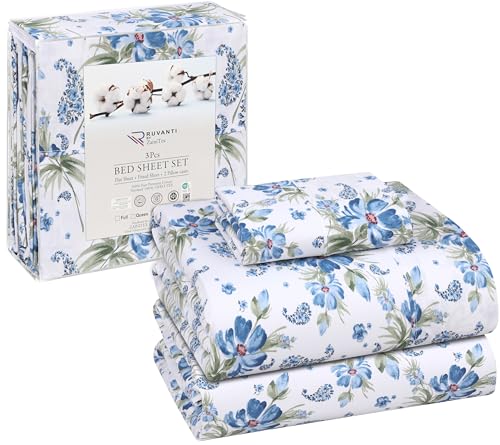 RUVANTI 100% Cotton Twin XL Sheet Sets, 3 Pieces, Soft & Breathable Percale Weave Bedding, Deep Pocket 16", Hotel Standard, Crisp Cool Feel, Durable, Perfect Size Floral Sheets, Paislyona