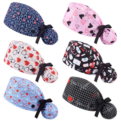 Image of Honoson 6 Pcs Scrub Caps Women with Buttons