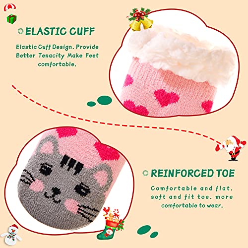 Seeyan Kids Boy Girl Soft Thick Warm Slipper Socks Winter Fleece Fuzzy Non-Skid Children Home Socks (Cat, 5-8 Years) #TOP4