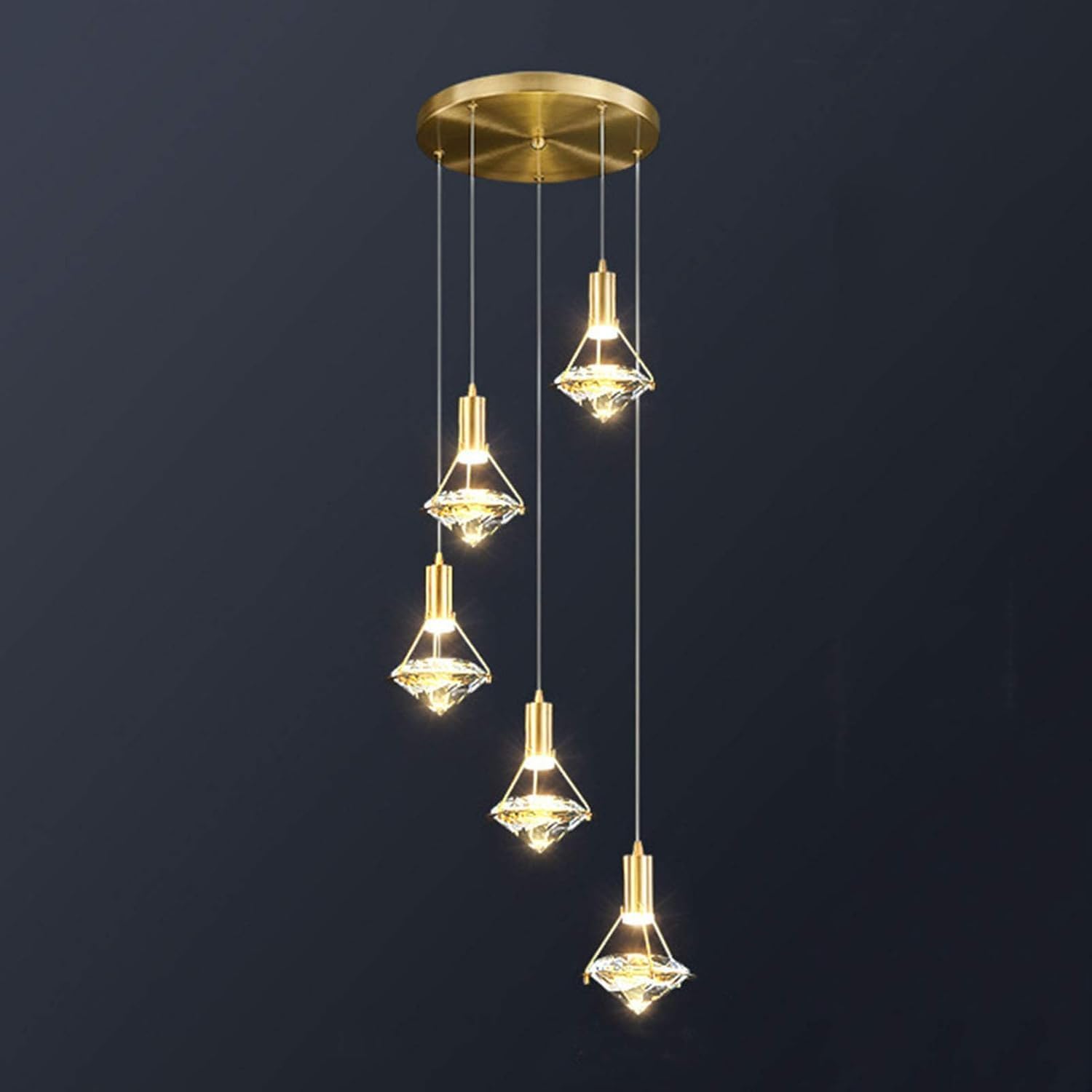 SXECAEPS Modern creative chandelier Crystal During with Antique Brass Finish,Modern and Concise Fixture Plate Metal Shade