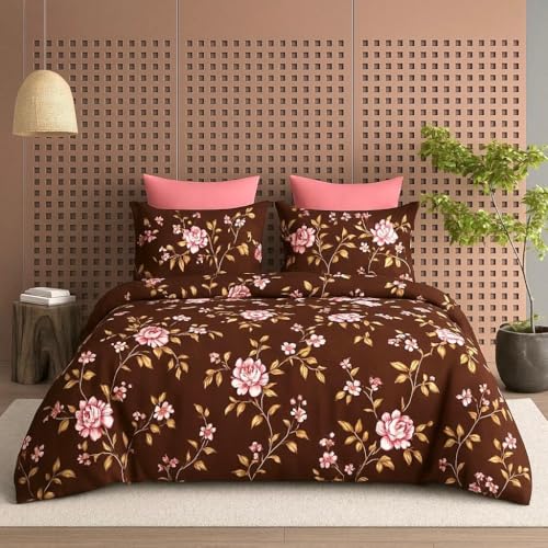 Image of DECOR2ADMIRE 300TC Premium Glace Cotton Printed Super King Size Double Bedsheet with Two Pillow Covers, 108 * 108 Inches or 9ft by 9ft or 275 cm x 275 cm (Blush Charm)