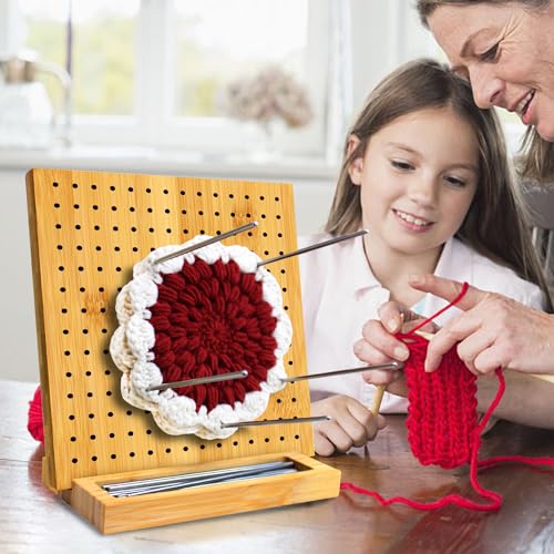 Image of LIVSMON Crochet Blocking Board with 10 Stainless Steel Pins, Large Base, Handcrafted Knitting Blocking Mat for Crochet and Granny Squares, Ideal Gift for Crocheters, 7.7Inch