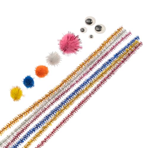 John Bead 300pcs Craft Pack Glitter Mix Pipe Cleaners Pompoms