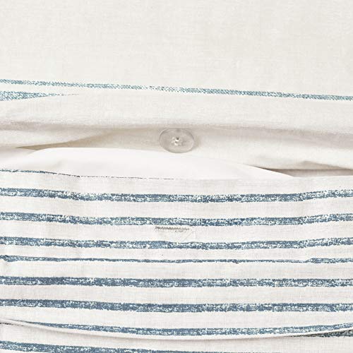 Image of Lush Decor Farmhouse Stripe Reversible Cotton Duvet Cover King Size 3 Piece Set Blue - Farmhouse Bedding Set King - Striped Duvet Cover