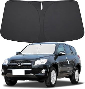 Windshield Sun Shade for Toyota RAV4 2006 2007 2008 2009 2010 2011 2012 | Front Window Shade Sun Visor for Toyota RAV4 Accessories Foldable Sunshade Reflective Polyester Blocks UV Rays Keep Cool