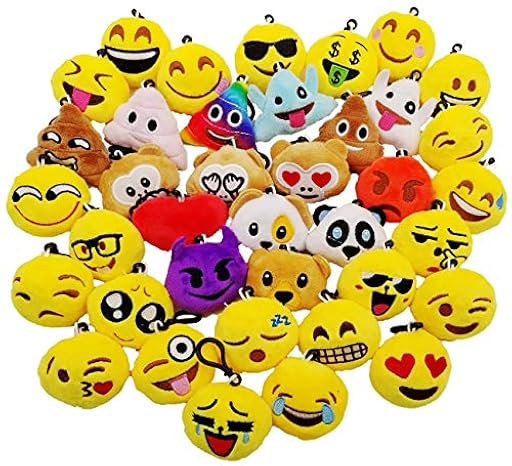 JZK 38 x Mini llavero emoticono felpa 5cm amarillo pequeña cara sonriente mochila llavero para niños adultos favores regalos de fiesta de cumpleaños obsequios recuerdo, rellenos bolsas fiesta | Ya disponible en tu tienda friki favorita! En mundofriki.es!