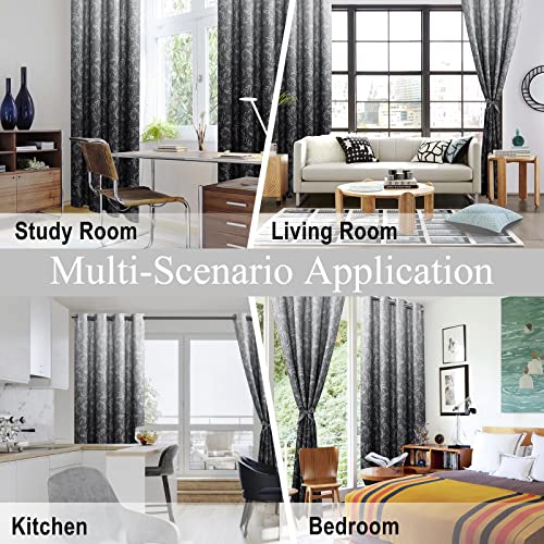 Jiuzhen Paris Paisley Damask Curtains For Living Room, Thermal Insulated Noise Reducing Floral Patterned Grommet Ombre Curtains For Bedroom/Kitchen, Set Of 2 With Tiebacks, 52 X 84 Inches, Black #TOP5