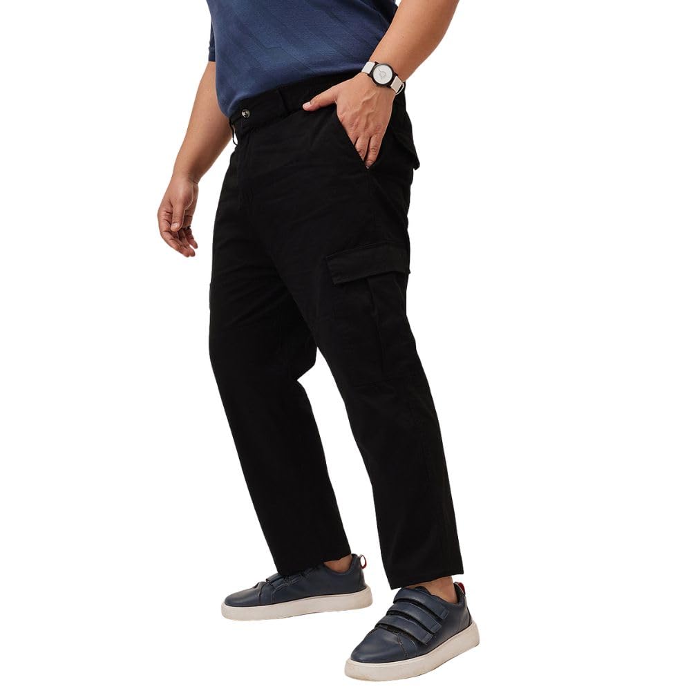 unstd Men Plus Size Cargo Pants for Men | Stretchable Mid Rise Regular Fit Big Size Casual Trousers with Multiple Pockets Black-picture-33