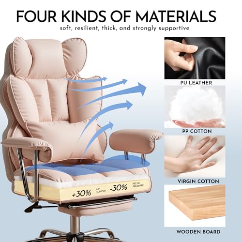 Image of Efomao Big and Tall Office Chair 400LBS - Pink Heavy Duty Executive Office Chair with Footrest, Home Office Desk Chair, Wide Computer Chair for Heavy People