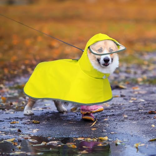 Kuoser Regenmantel Hund, Wasserdicht, Regenschutz, Gelb, M