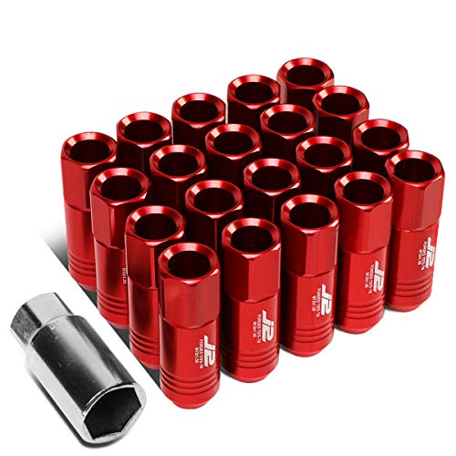 J2 Engineering 7075 Aluminum Red M12 x 1.5 20Pcs L: 60mm Open End Lug Nut w/Socket Adapter