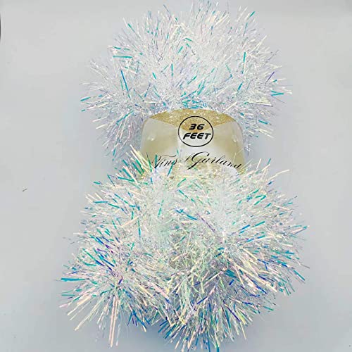 YOOGCORETT 36 FT Christmas Tinsel Garland Glitter Tinsel Streamers for Classic Christmas Tree Decorations Wedding Holiday Party Indoor and Outdoor Decorations Supplies (Iridescent)