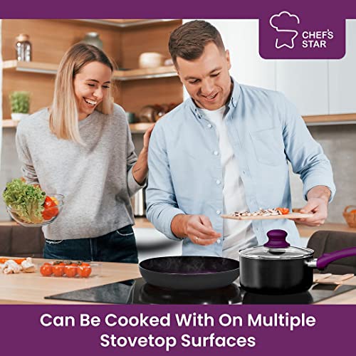 Chef's Star Pots And Pans Set Nonstick, Kitchen Cookware Sets, Aluminum Cooking Essentials 2 Sets Of 11 Pieces Purple #TOP6
