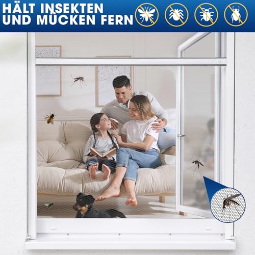 YANGTE Fliegengitter für Fenster-150 x 180 cm Weiß Insektenschutz Fenster mit Gesteigerte höherer Klebkraft Klettband, Fliegengitter Fenster ohne Bohren, Fliegennetz & Mückennetz für Fenster