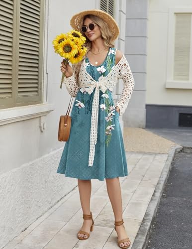 Image of Zeagoo Women Summer Casual Dresses 2026 Sleeveless Midi Pleated Tank Sundress with Pockets V Neck A Line Swing Tshirt Dress