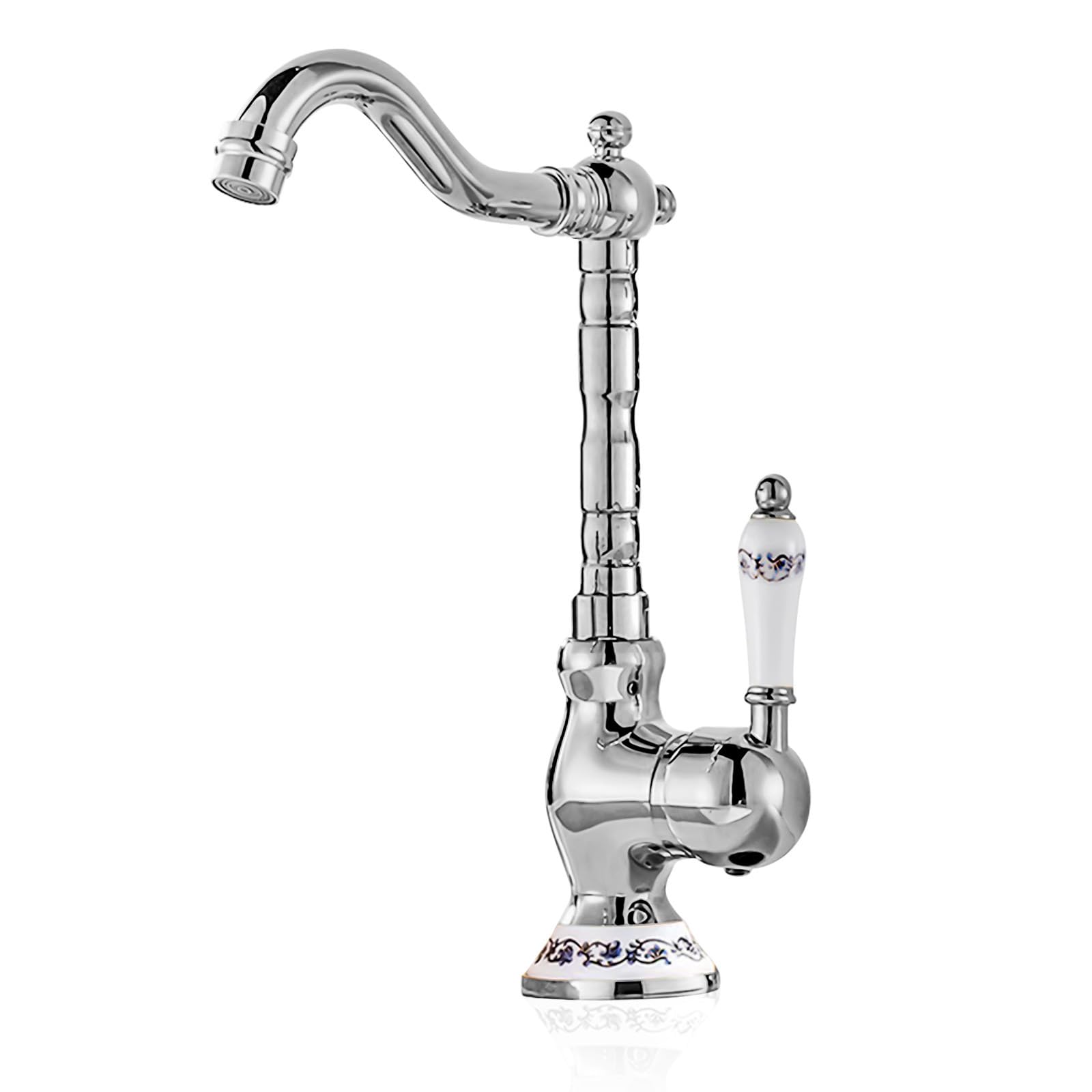 Grifo de cocina retro cromado Grifería de lavabo de latón Mezclador monomando para fregadero de cocina Giratorio 360° Grifo de baño vintage con manija de cerámica