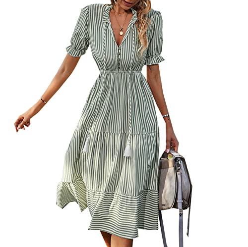 Vestido De Manga Corta De Moda para Mujer Vestido De Rayas De Verano Vestido De Temperamento