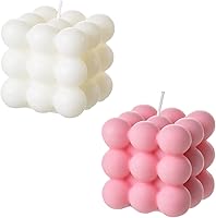 Vista 1 de ACITHGL Bubble Candle - Cubo de cera de soja para decoración del hogar, juego de velas perfumadas de 2 piezas (blanco + rosa)