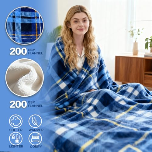 Image of Heated Blanket Electric Throw, Soft Flannel Heating Blanket with 8 Hours Auto Off 10 Fast Heating Levels Machine Washable Sherpa Heated Blanket with Overheating Protection