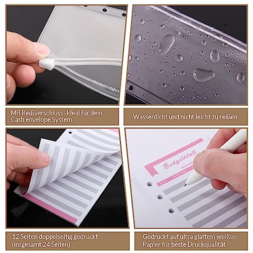 KONVINIT Budget Planner A6 Budget Binder,Budgetplaner mit Folien Deutsch,Ringbuch Finanzplaner mit Geldumschläge,Budgetsheets und Kategorien-Etiketten,Um Geld Sparen,Money organizer,leopard