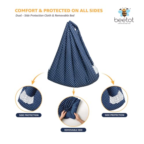 Image of Premium Swing Cradle Set | Cradle Cloth, Padded Bed, Mosquito Net, Heavy-Duty Spring & Triangle Hanger | Up to 15 kg | Dark Navy Dot